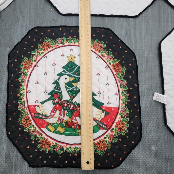 6 Vintage Franco Holiday Christmas Cloth Placemats Ducks Geese Swan Cotton Tree - Picture 8 of 9